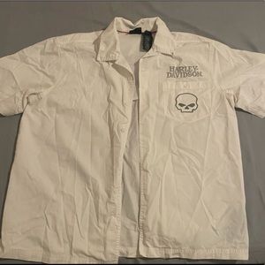 Harley-Davidson Button-Up Shirt Large Men's Skull Engine Graphic Biker Garage
